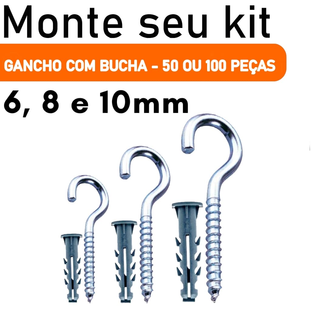 KIT GANCHO COM BUCHA ZINCADO PAREDE ESCOLHA A QUANTIDADE