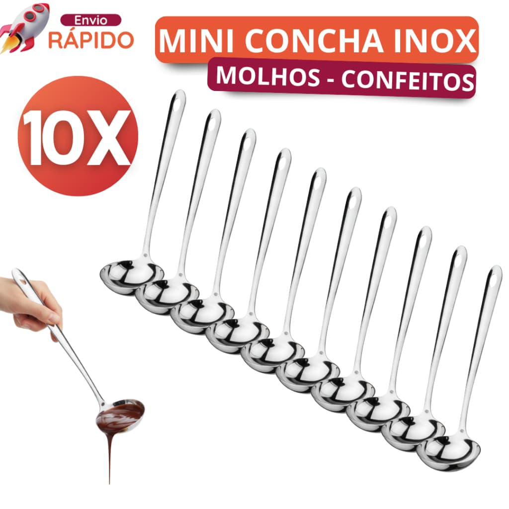 Concha Mini Inox 3 a 14 Un. Para Molhos Caldas Granulado Para Buffet De Sorveteria e Açaí Servir