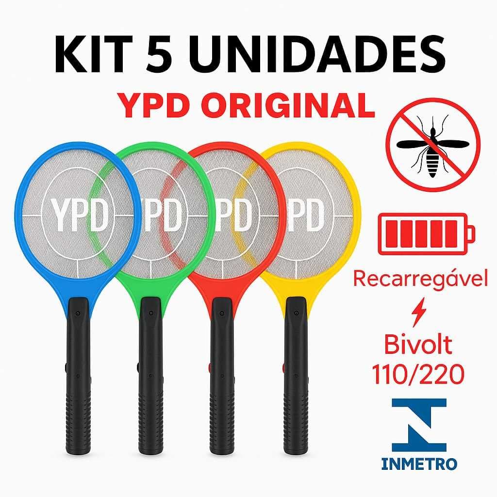 Kit 5 Raquetes Elétrica YPD ORIGINAL Mata Mosquito Dengue Insetos Recarregável 110/220