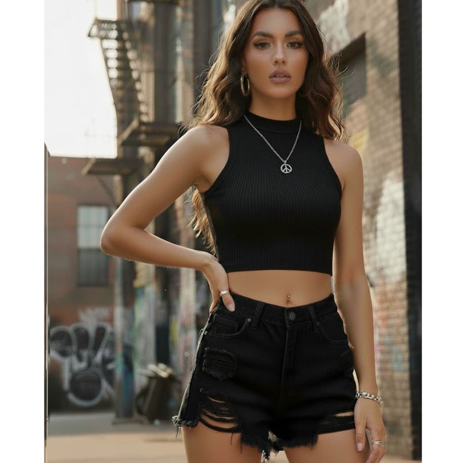 Blusa Feminina Estilosa Blusinha Cropped Regata Top Canelado Roupa Feminina