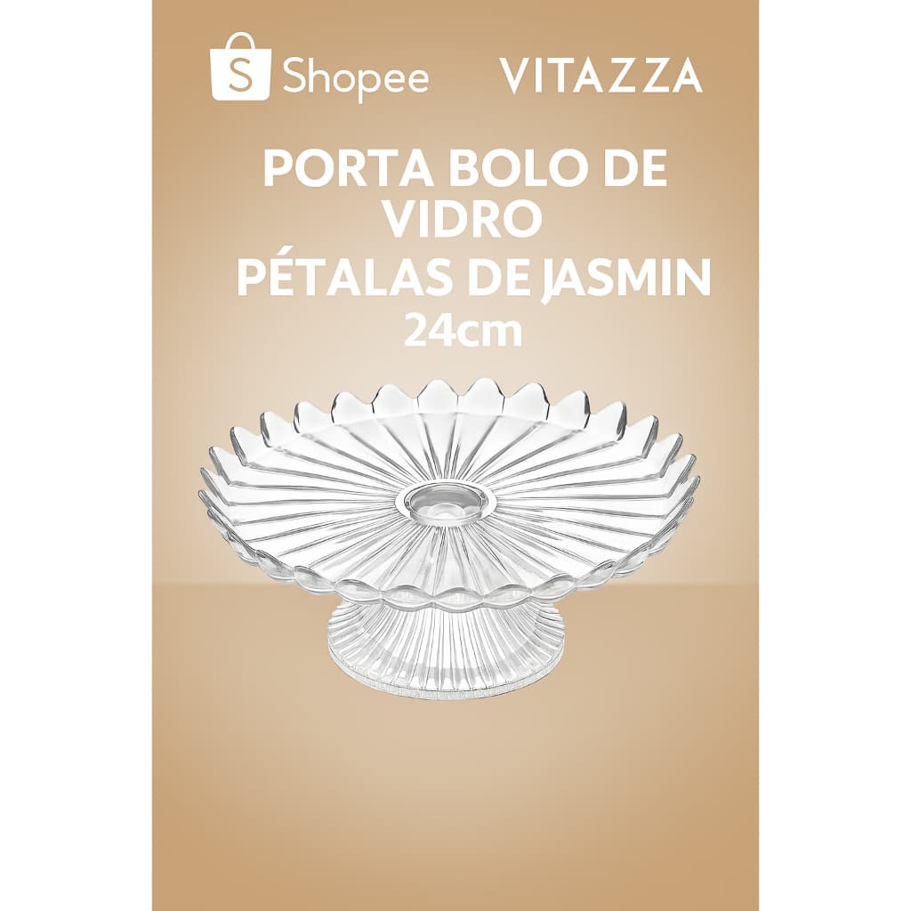 Prato Com Pé Vidro 24cm Pétalas De Jasmin Suporte Porta Bolo Vitazza
