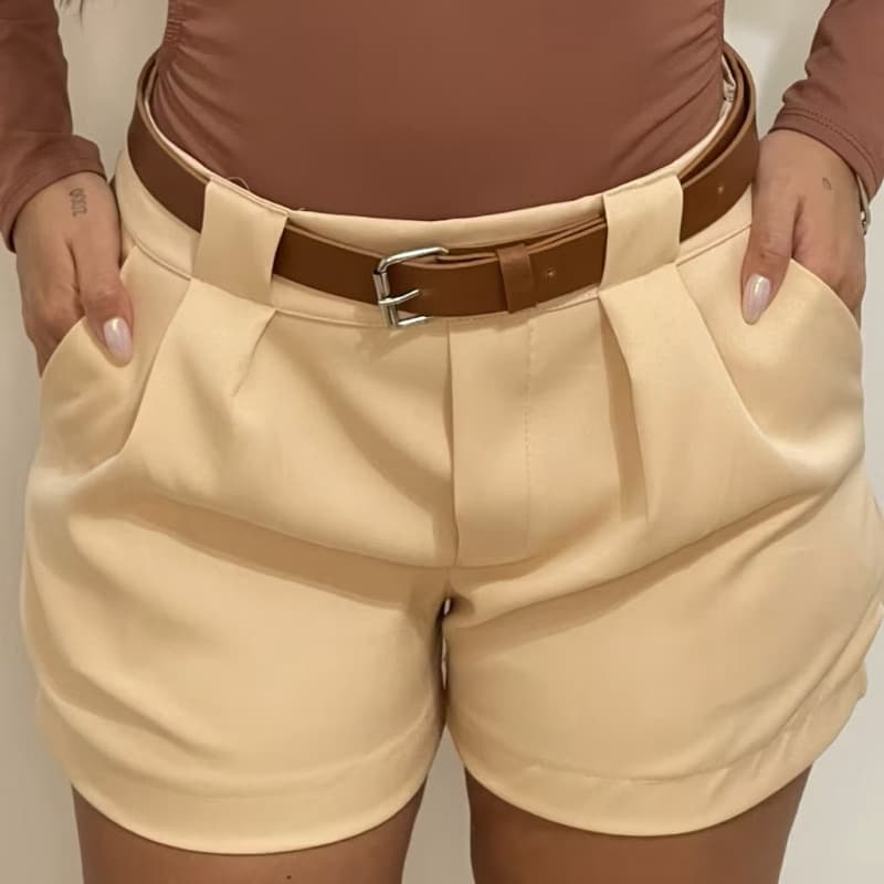 SHORT ALFAIATARIA FEMININO CINTURA ALTA SOCIAL COM CINTO COM BOLSO PROMOÇÃO