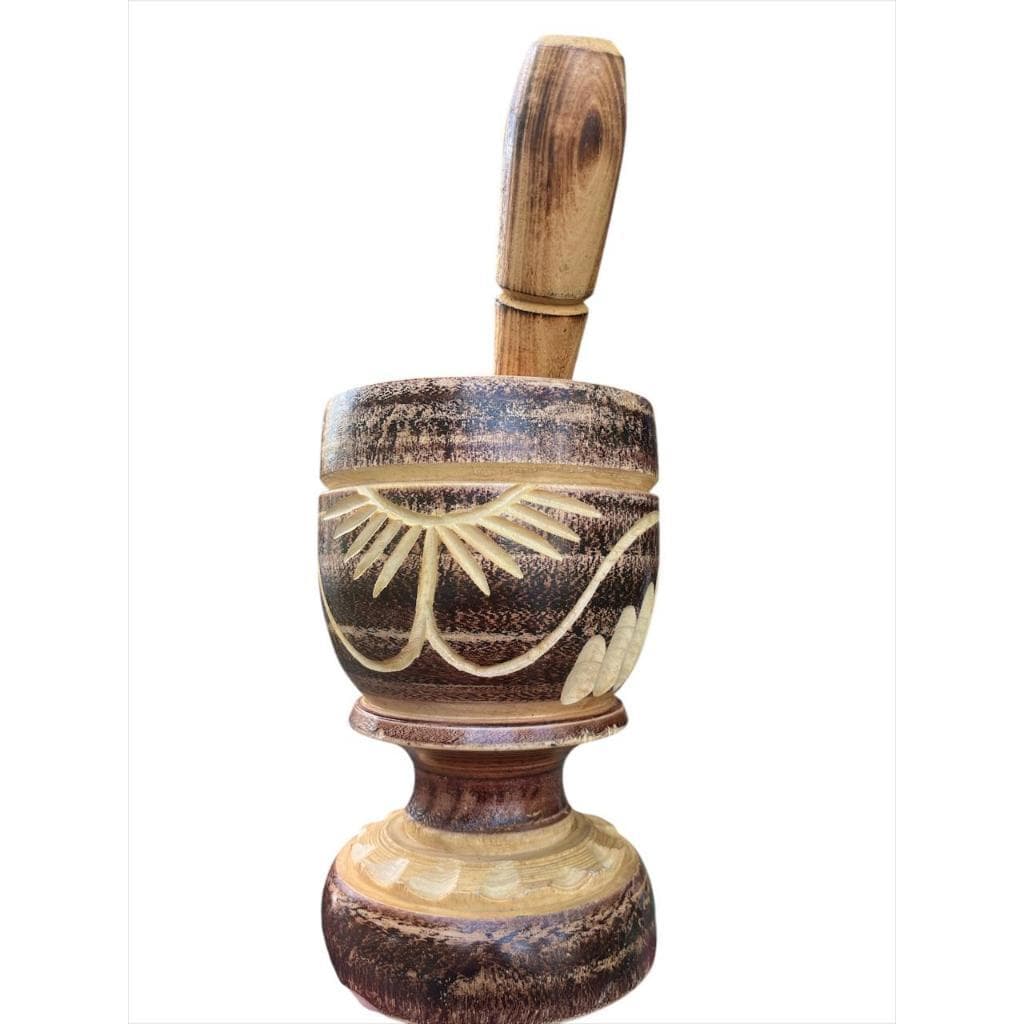 Pilao grande de madeira artesanal para temperos ervas e decoração