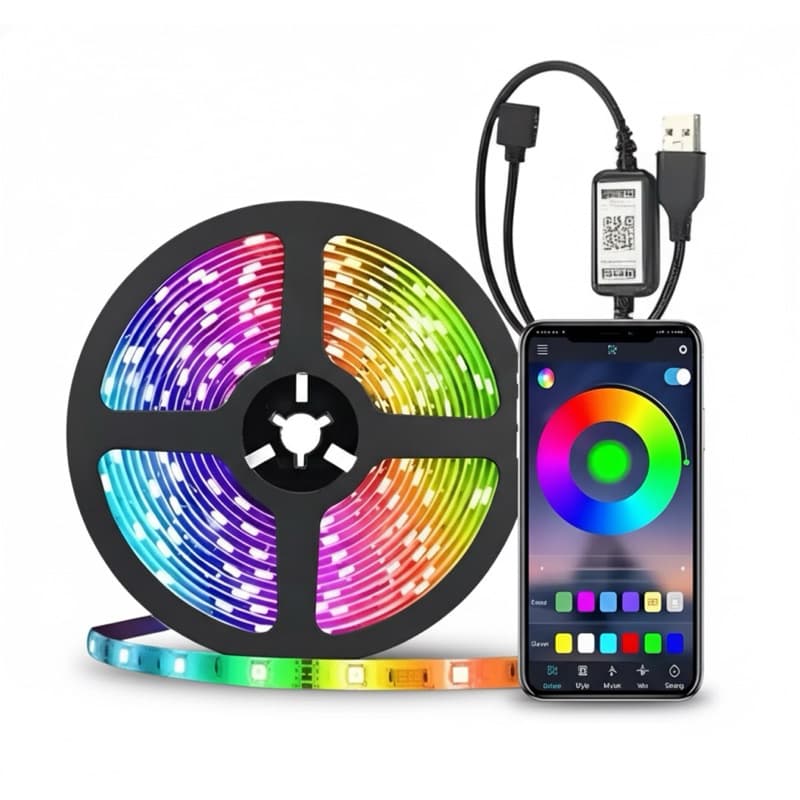 Fita Led Conexão USB 5 metros Luz Colorida RGB Controle Bluetooth