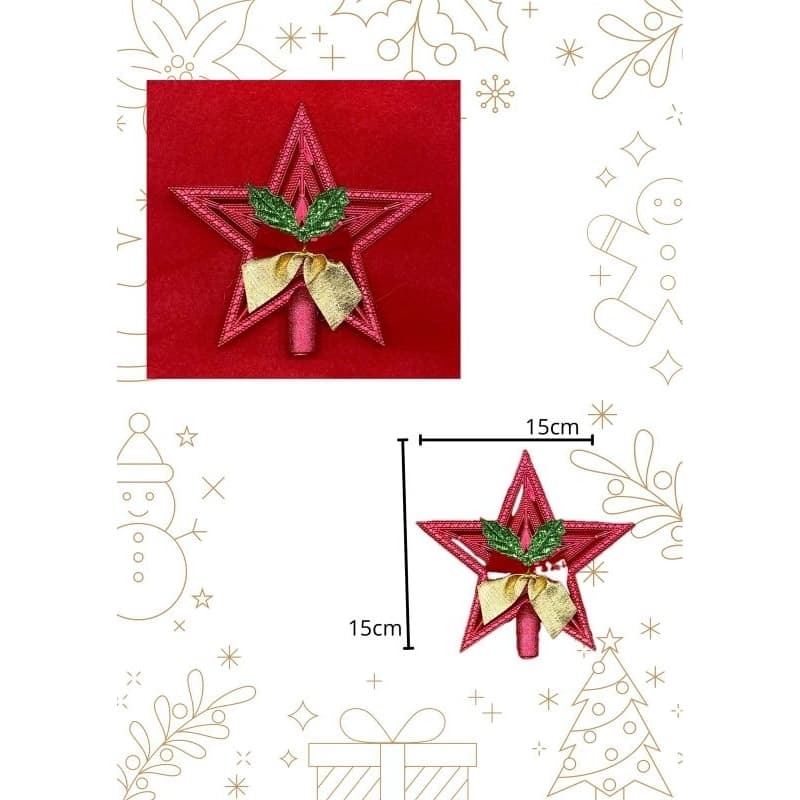 Ponteira Estrela Para Arvore Natal Colorida Enfeite Natal Estrela Topo de Arvore Prata Dourado 15cm