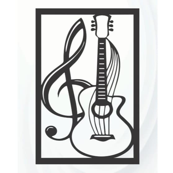 Quadro Decorativo Música Clave De Sol E Violão Madeira Preta