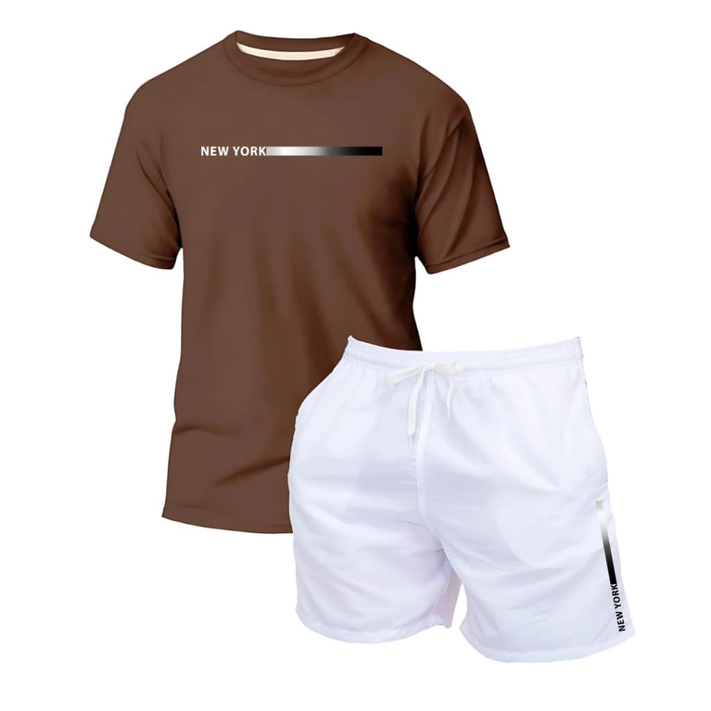 Kit Camiseta Masculina Premium Algodão Casual + Short Tactel Praia Corrida Verão Academia Moda