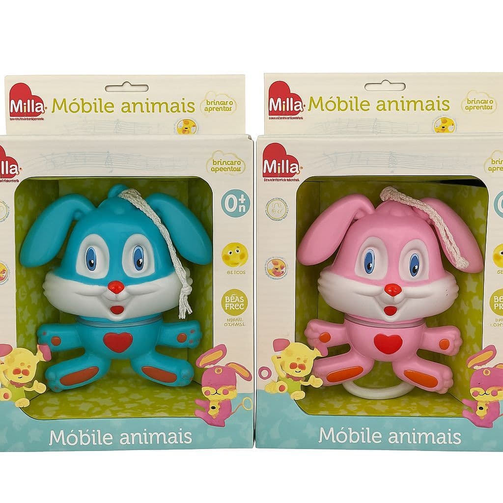 Mobile Musical a Corda para Berço, Animais Coelhinho Sensorial para Bebê