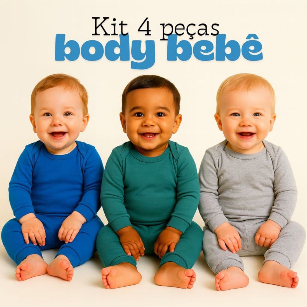 Kit com 4 Peças Body Bebê Menino CANELADO  2 Bodys Manga Longa e 2 Calças Mijão