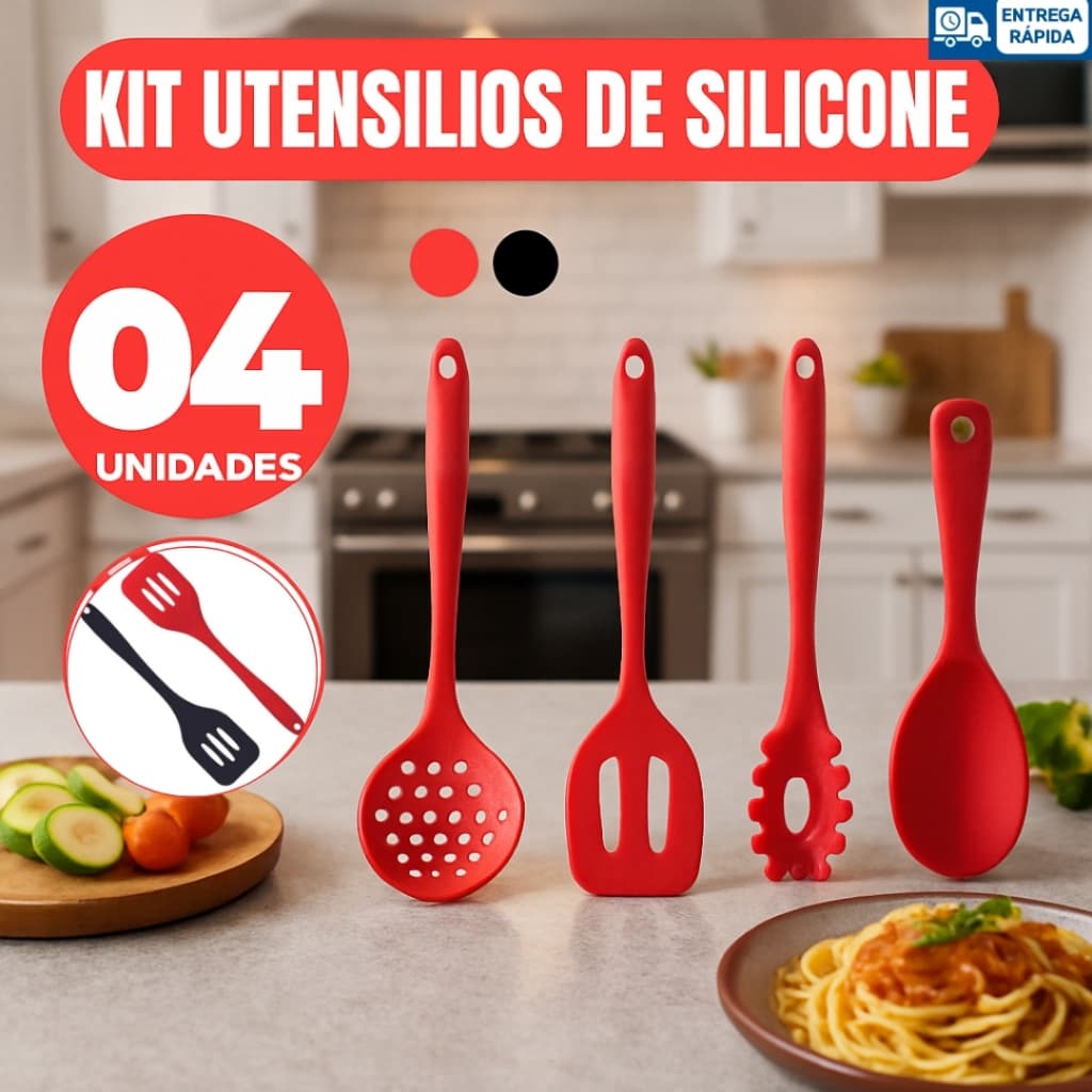 Kit Utensílios de Silicone Colher Espumadeira Espátula Vazada Colher de Servir Pegador de Massas