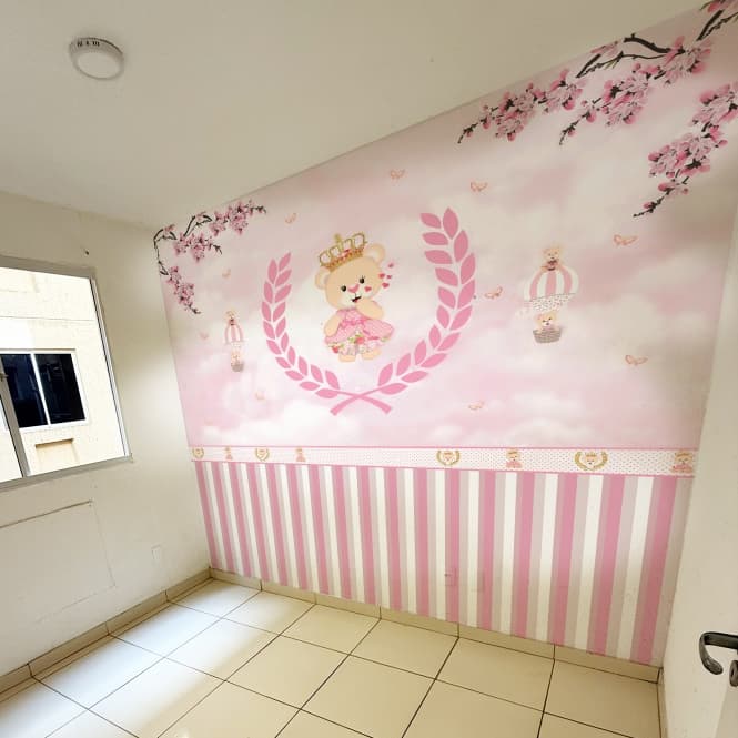 Papel de Parede Tema Ursa Princesa para quarto de menina + Nome  M² parede total 154