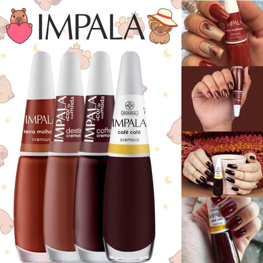 Kit 4 Esmaltes Impala Cores Capivara Marrom