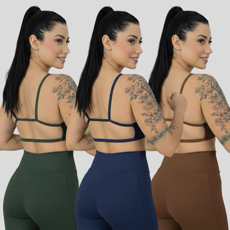 Kit 3 top Costa nua moda gringa fitness e casual sem bojo confortável academia e treino básico