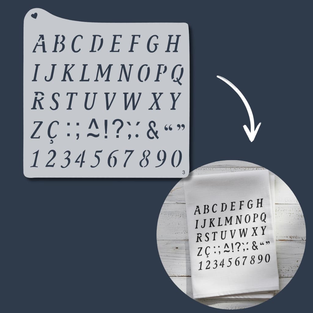 Stencil Alfabeto Maiúsculo + Números Molde Vazado Abecedário para Pintura Tecido Pano de Prato Mdf