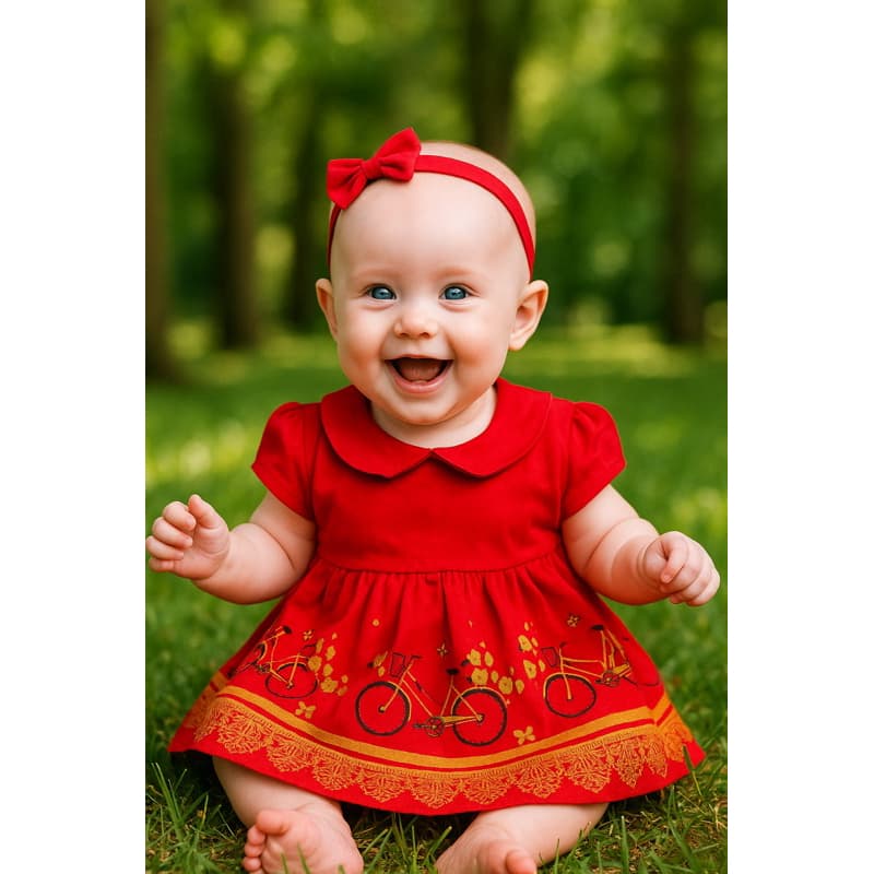 Vestido Recém Nascida Bebê Aurora com tiara Bebê RN – Temático Bicicleta com Flores, Look Princesa