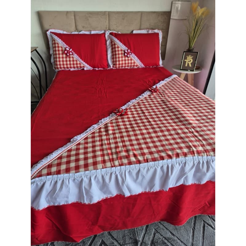 Kit  Colchas Diagonal Com babado xadrez/Estampado com FLOR 2,40m X 2,60M