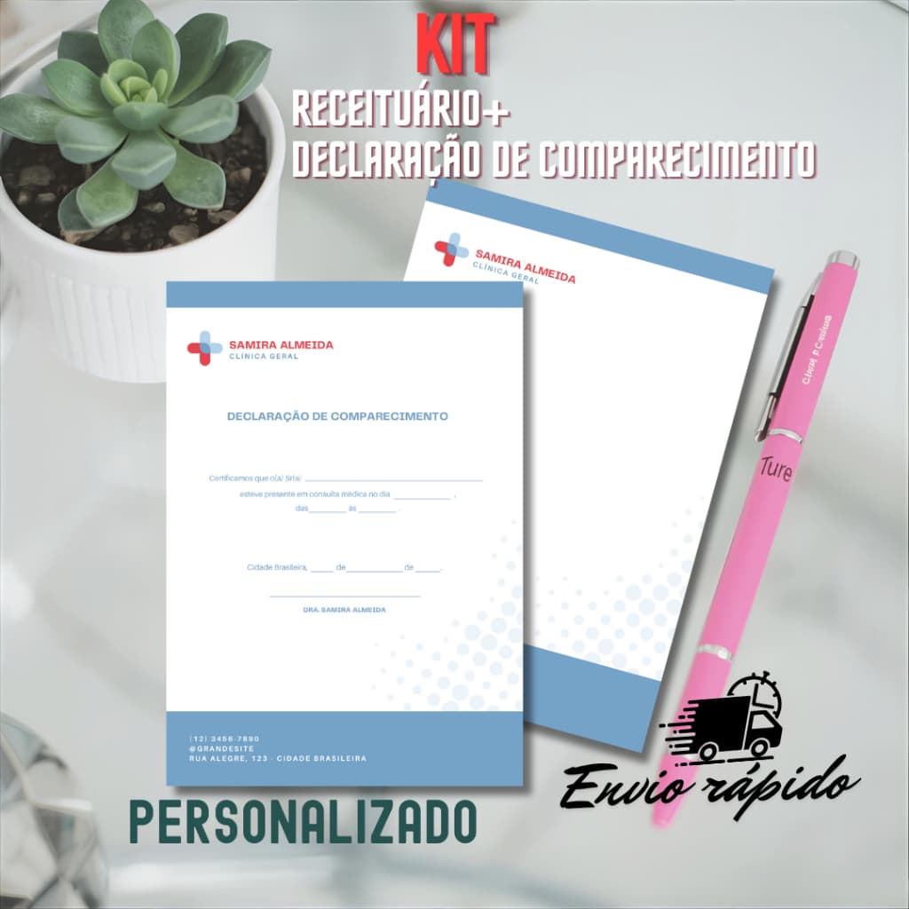 Kit Receituário + Declaração de comparecimento - Bloco de anotações personalizado - Envio Rápido