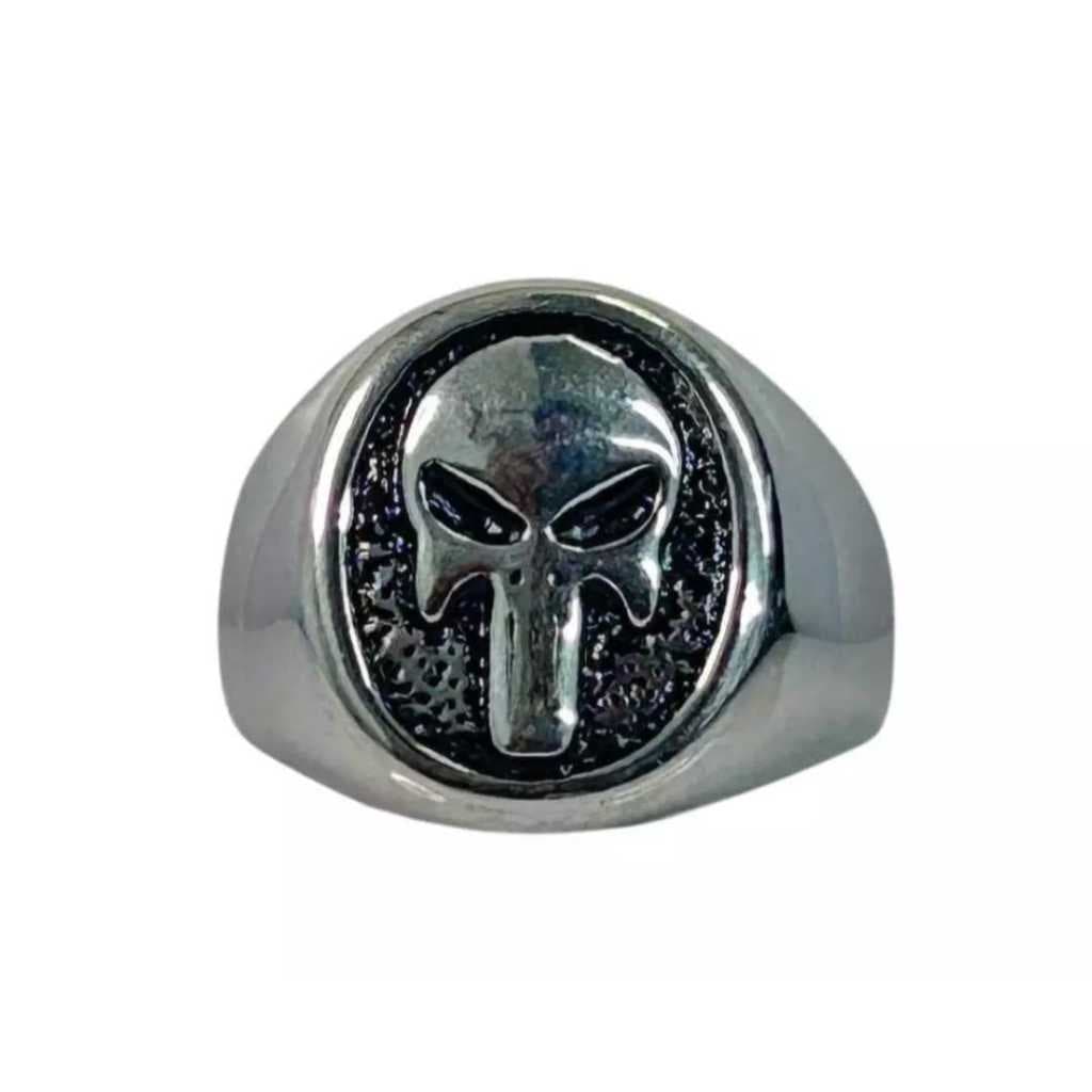 Anel Caveira Prateada Lateral Lisa - aço inox