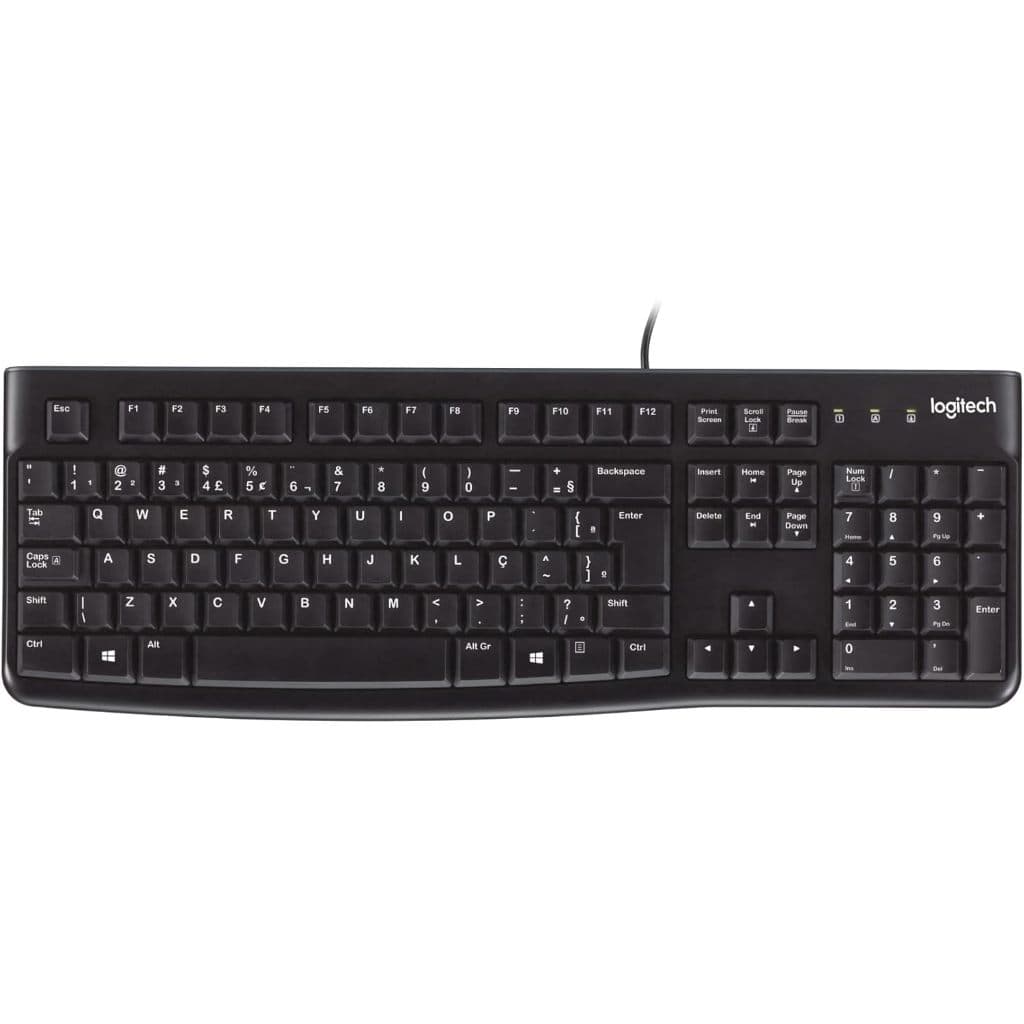 Teclado com fio USB Logitech K120 Resistente à Respingos Barra de Espaço Curva Layout ABNT2