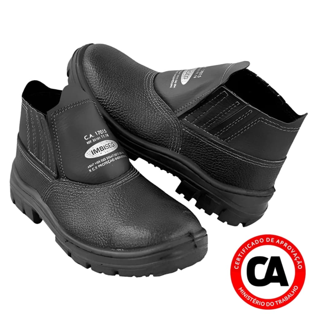 Bota De Segurança Trabalho Resistente Com C.A Couro Bico PVC Unissex Butina Antiderrapante Obras