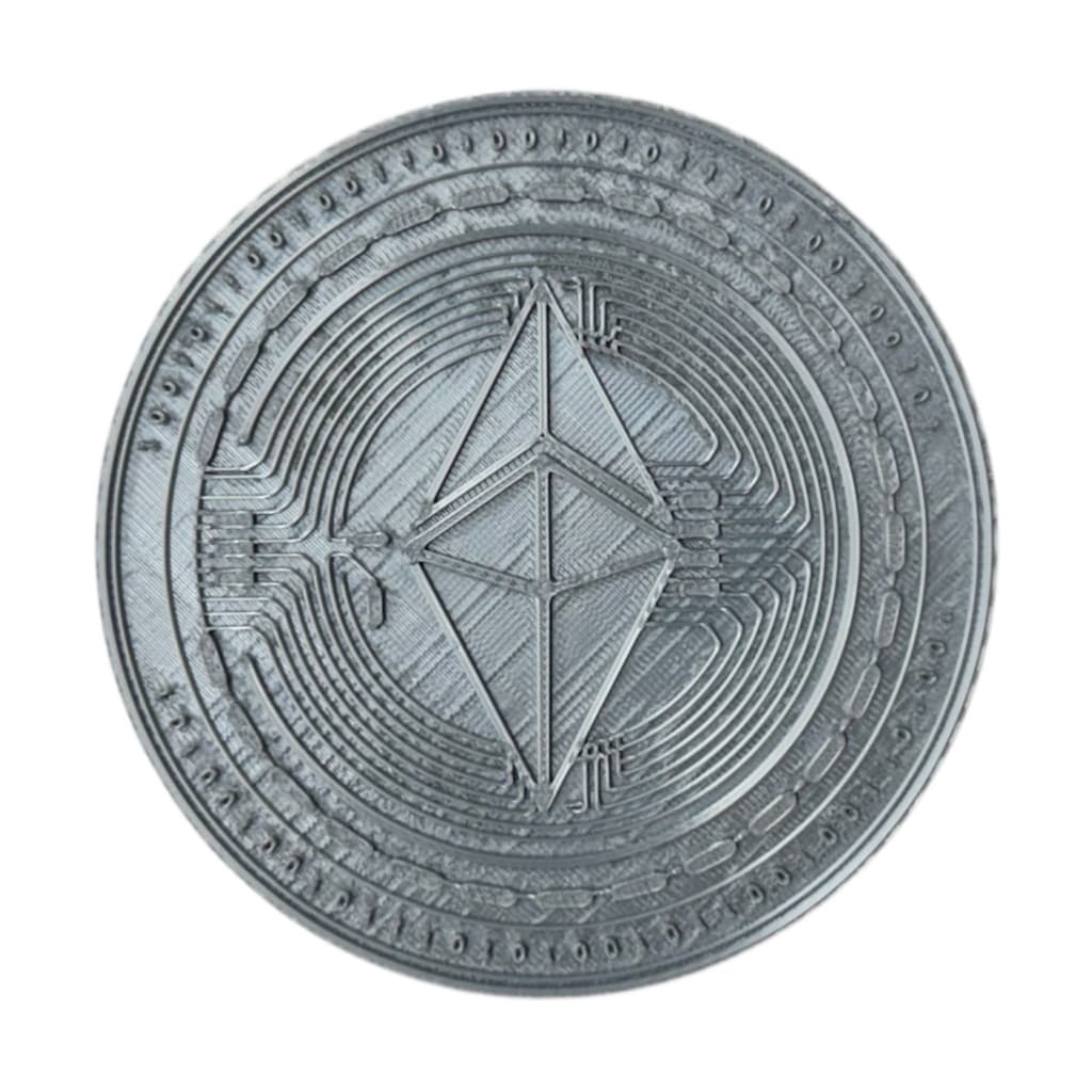 Moeda Bitcoin Ethereum Decoração 10cm, Criptomoeda Decorativa Fisica
