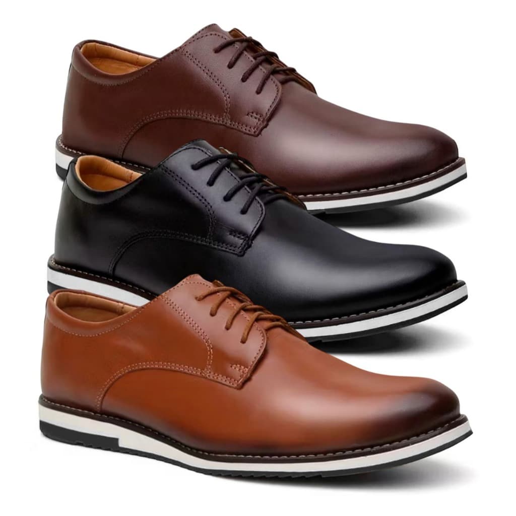 Kit 3 Pares de Sapato Oxford Masculino Social Elegante Casual de Couro Nobre Leve Com Solado Leve Ortopedico Promoção