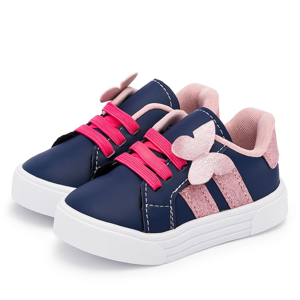 Tenis de Menina Borboleta Glitter Azul Marinho Delicado Estiloso Escolar Moda