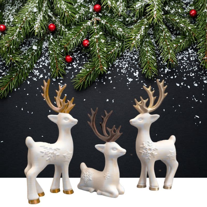 Kit Enfeite de Natal Renas Decorativa 15cm / 10cm / 7cm