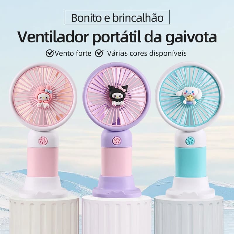 Mini Ventilador Portátil USB Recarregável Silencioso 3 Velocidades Cartoon Infantil C/ Suporte Mesa