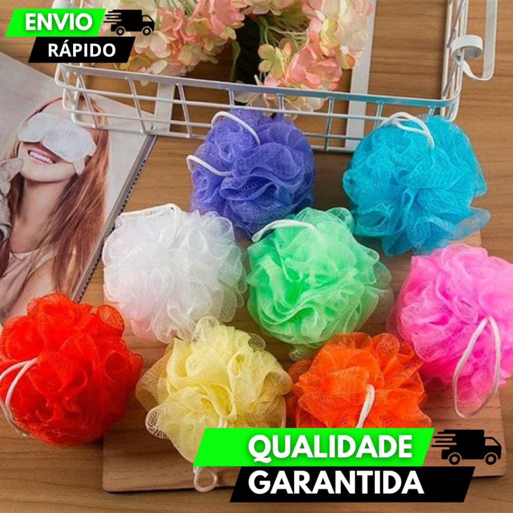 Kit Esponja Premium Bucha Banho Relaxante Nylon Com Cordinha Qualidade Cores Sortidas Durável