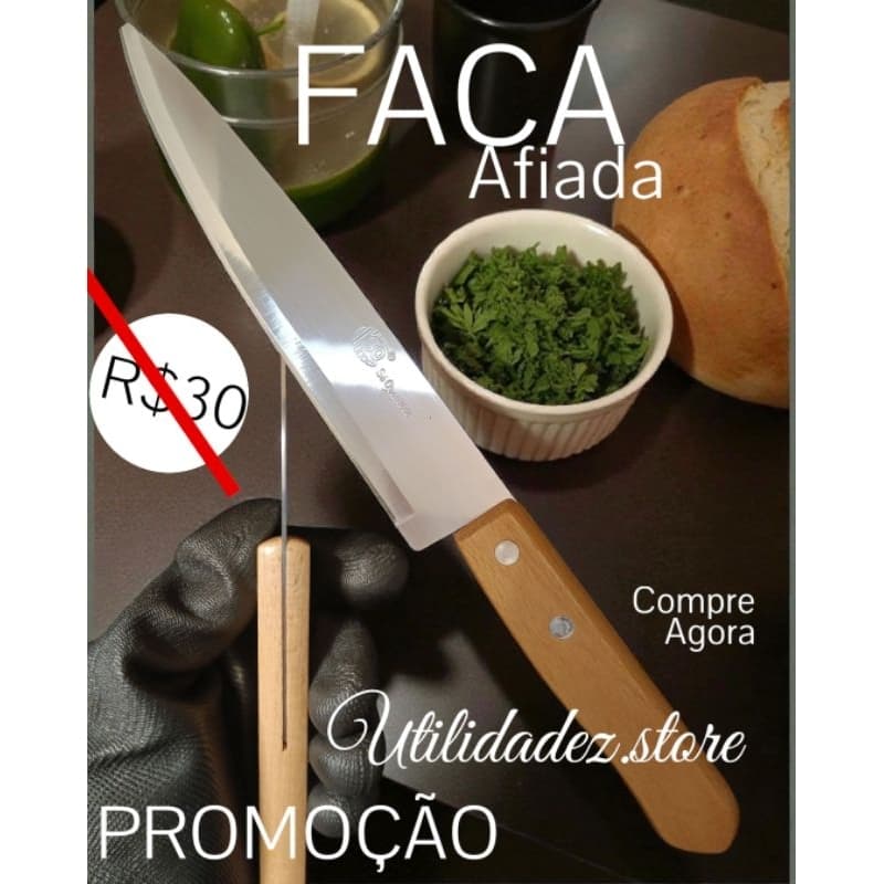 Faca Cabo Madeira Tamanho 30,5 CM Chef Restaurante Buffet Casa Bar Aço Inoxidável Atacado  3pçs - 2pç - 1pç