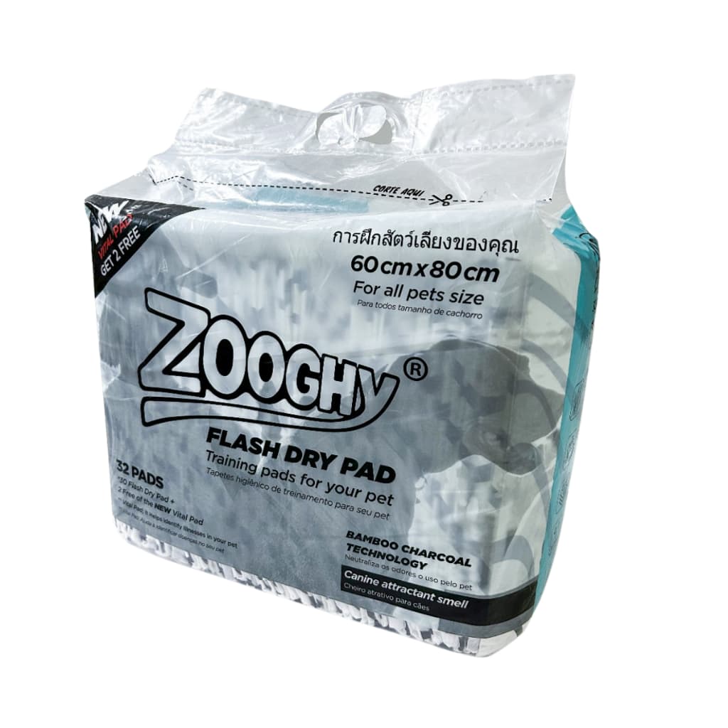 Tapete Higiênico Zooghy Carvão Bambu 80x60cm + detector Urinário 32 unidades