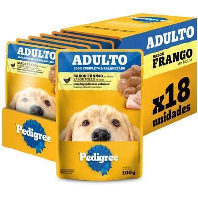 PEDIGREE SACHÊ ADULTO RAÇAS MÉDIAS SABOR FRANGO 100G KIT 18 UND