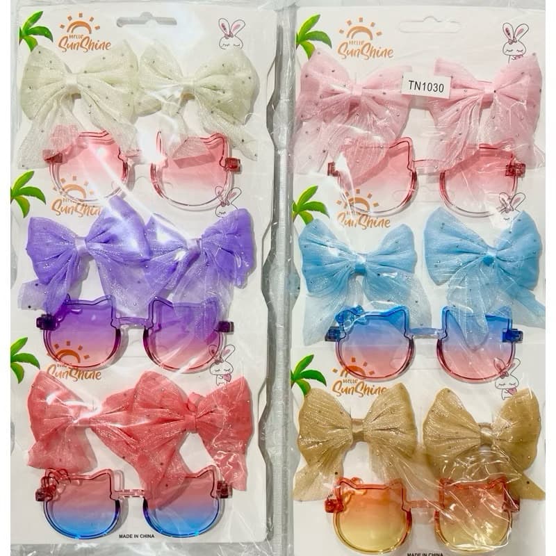 Pacote Com 12 Lindos Kit Óculos de Sol + Bico De Pato Laço.