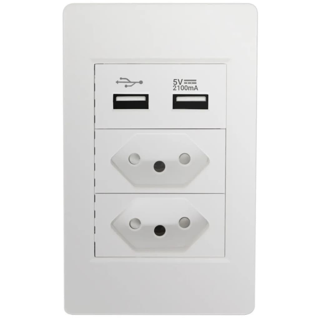 Tomada de Parede com 2 Entradas USB Bivolt Carregador Universal 10A