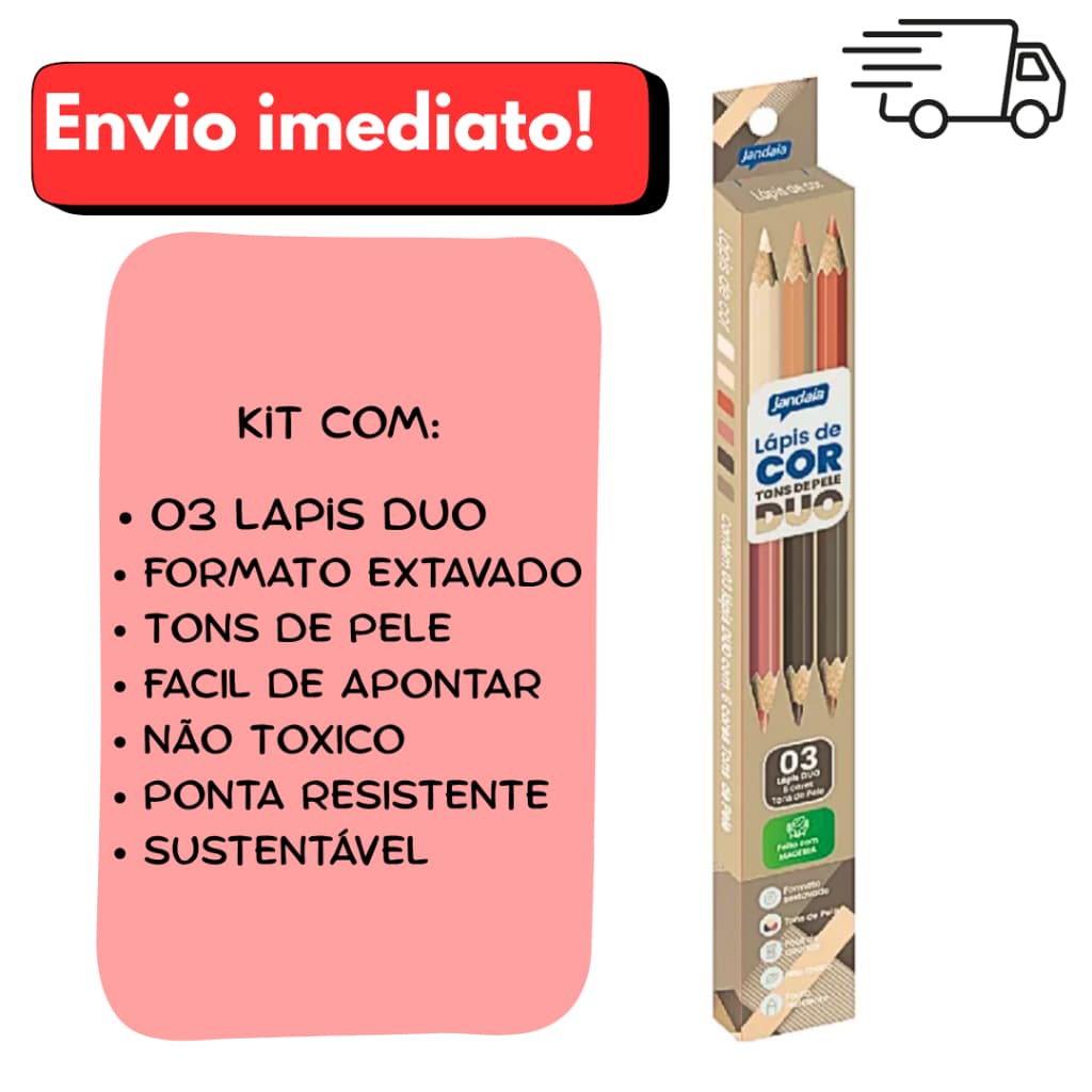 Lápis de Cor Tons de Pele Duo Jandaia – Ponta Macia e Resistente - 06 cores