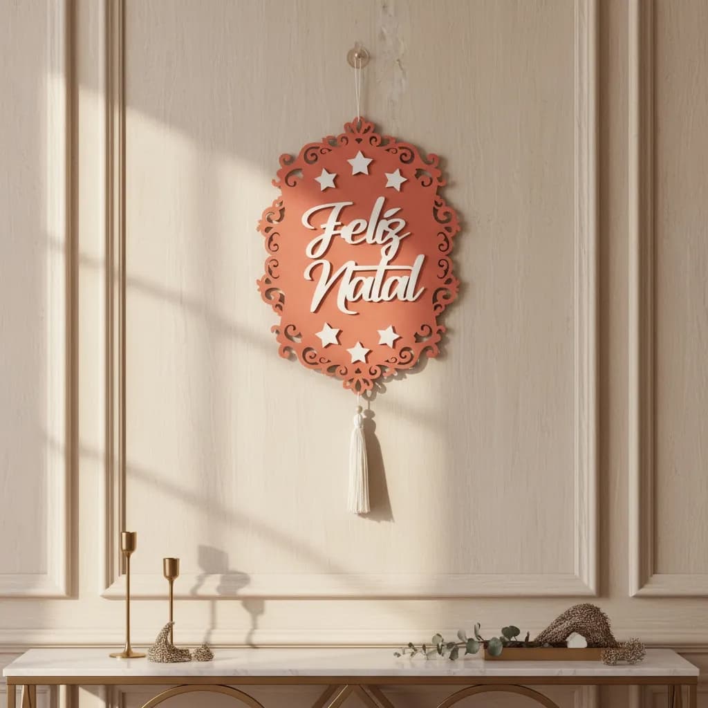Guirlanda Placa De Porta Presépio Com Frase Feliz Natal em Alto relevo