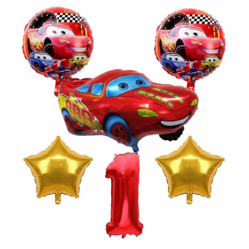 Kit 5 pçs Relâmpago McQueen Balões Metalizados + Número 40 cm Para Decorações