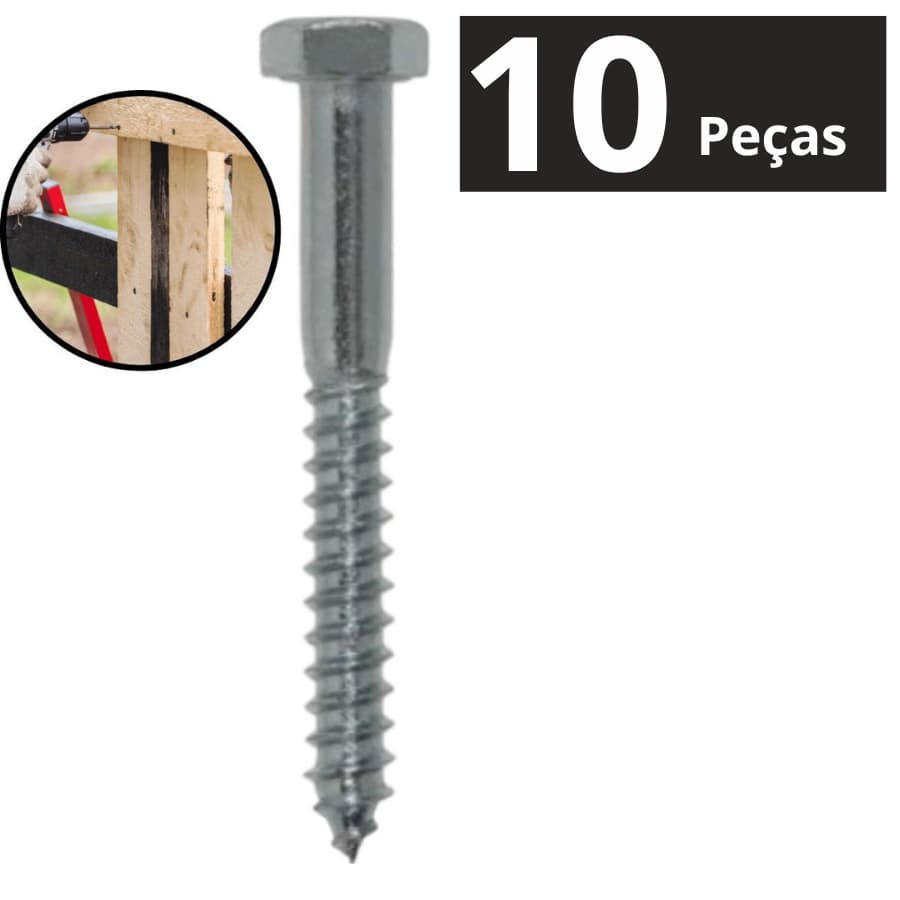 Parafuso SX Rosca Soberba Zincado 1/4x50mm Com 10 Peças