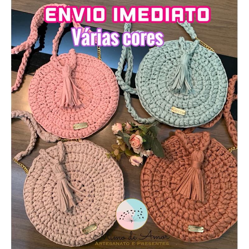 Bolsa redonda colorida crochê com fio de malha Boho Casual Chic tiracolo transversal várias cores