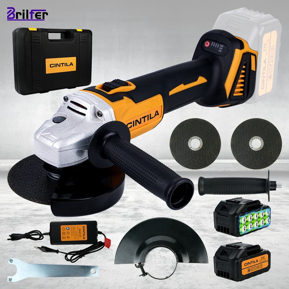 Esmerilhadeira Angular 21V Sem Escova Kit c/ 2 Baterias + 2 Discos Corte + Carregador Europeu Bivolt