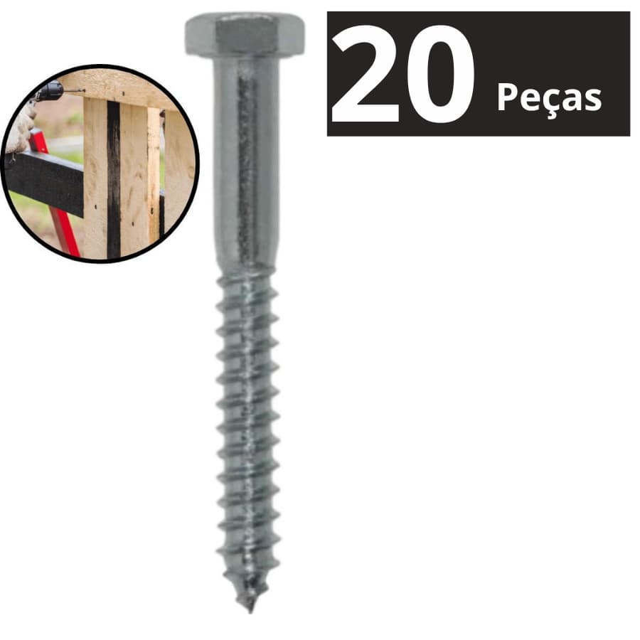Parafuso Sextavado Rosca Soberba Zincado 1/4x50mm Com 20 Peças