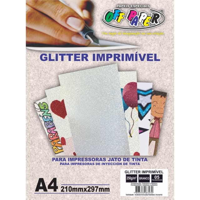 PAPEL GLITTER IMPRIMÍVEL 250G A4 COM 10 FOLHAS