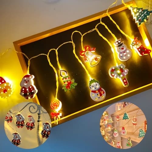Luzes de Natal LED Decorativas com Temas Natalinos Mistos (Papai Noel, Árvore, Sino)