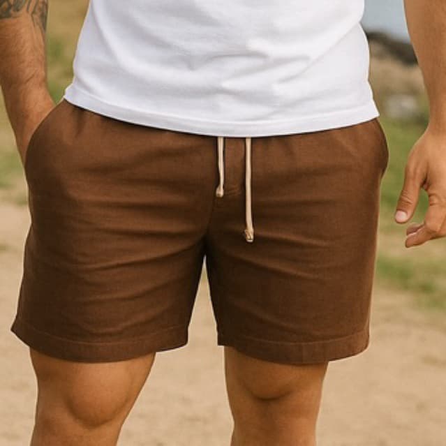 Short Linho Masculino  Plus Size com Bolso  Discreto e Elastico na Cintura Moda Praia Verão Mauricinho Promoção