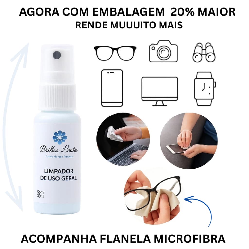 Spray Para Limpeza De Óculos Lentes Grande Limpa Tela Tv Celular Notebook
