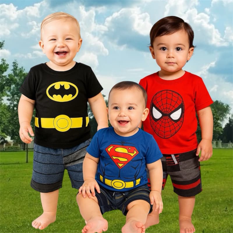 Conjunto Infantil 1 Ano Camiseta Algodão + Short Brim com Elástico Personagem