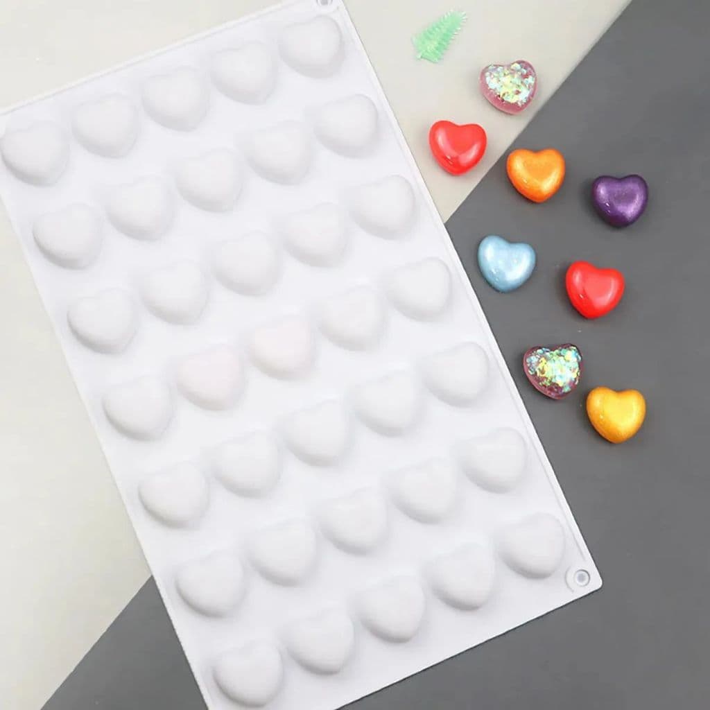 Molde Silicone Coração 35 Cavidades – Ideal para Chocolate, Biscoito, Biscuit e Doces