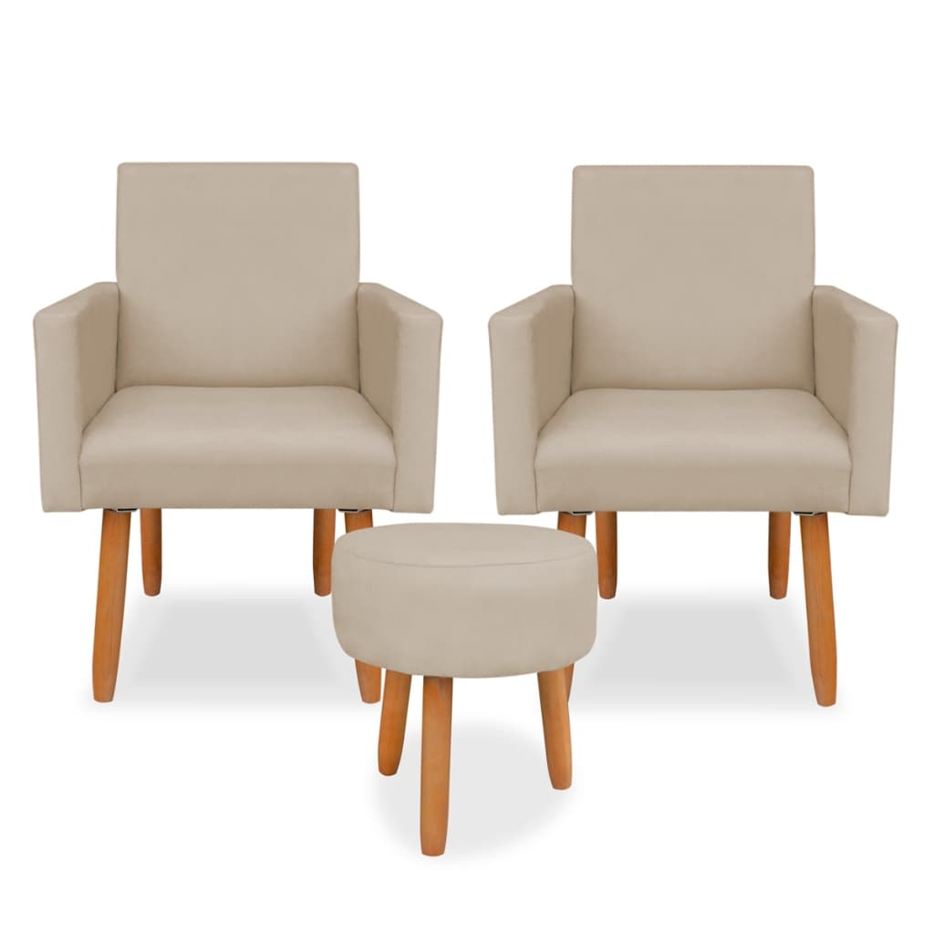 Envio Imediato - Kit 2 Poltrona Cadeira Nina e 1 Puff para Sala Quarto - Conjunto Nina