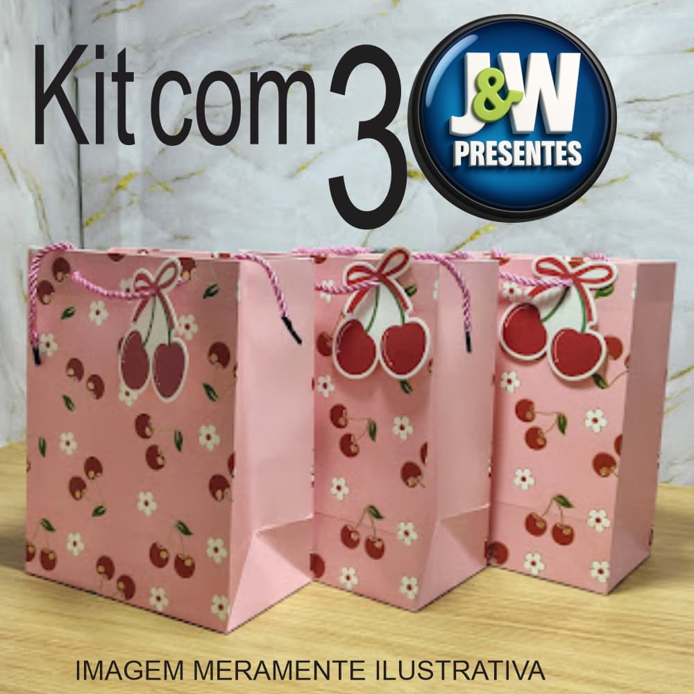 Sacola Presente 23x18x10cm infantil desenho 3D com cartão cartonada